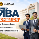 GL Bajaj MBA Admission Banner Showing Campus and Students with Career Opportunities