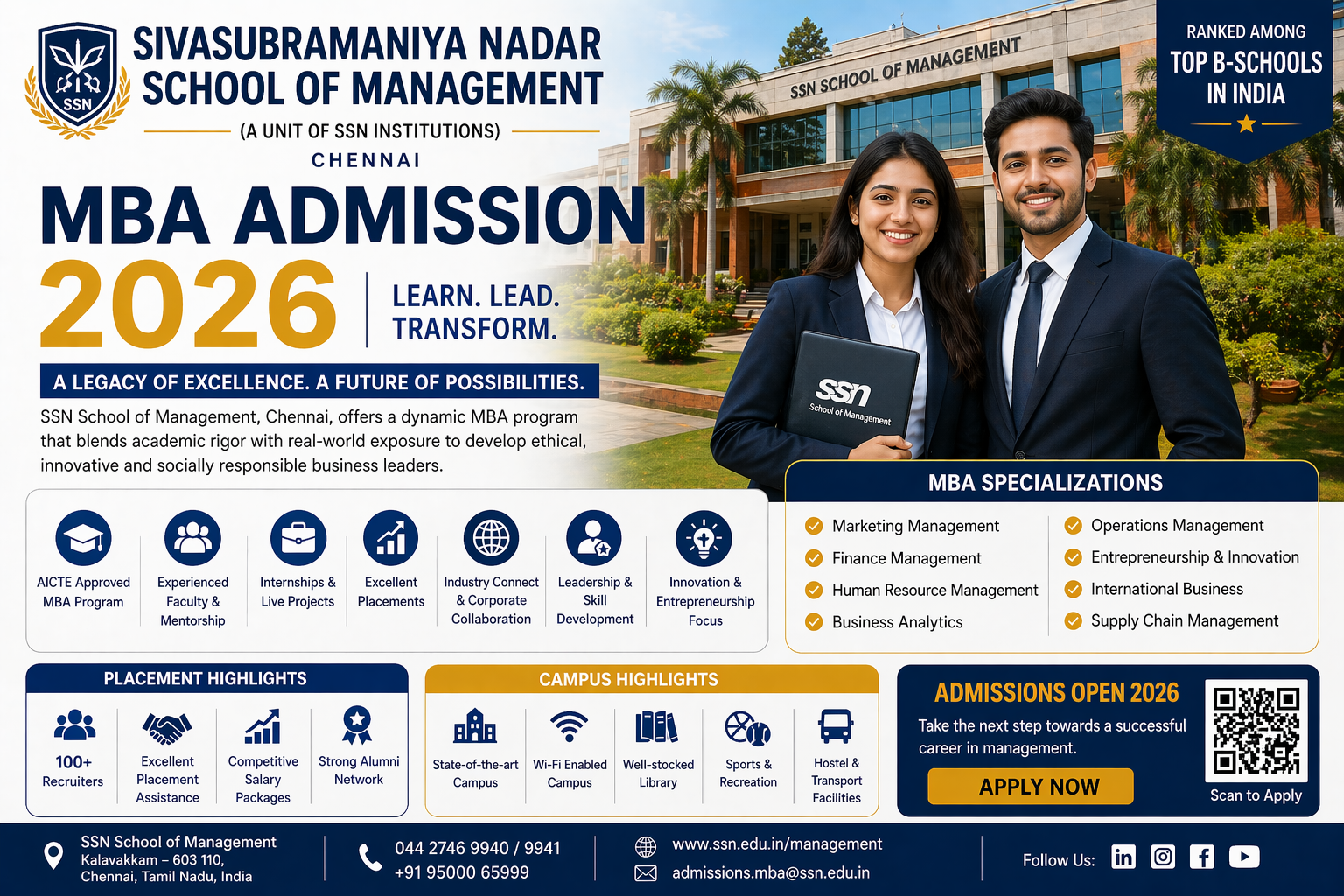 Sivasubramaniya Nadar School Of Management Chennai MBA Admission