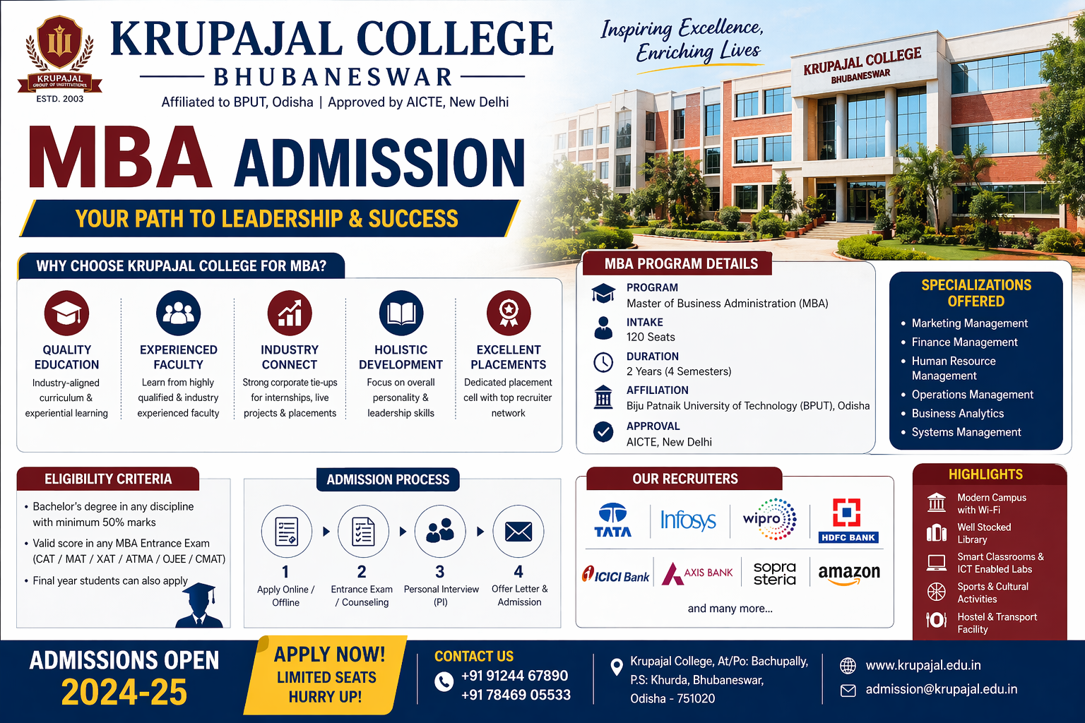 Krupajal College Bhubaneswar MBA Admission