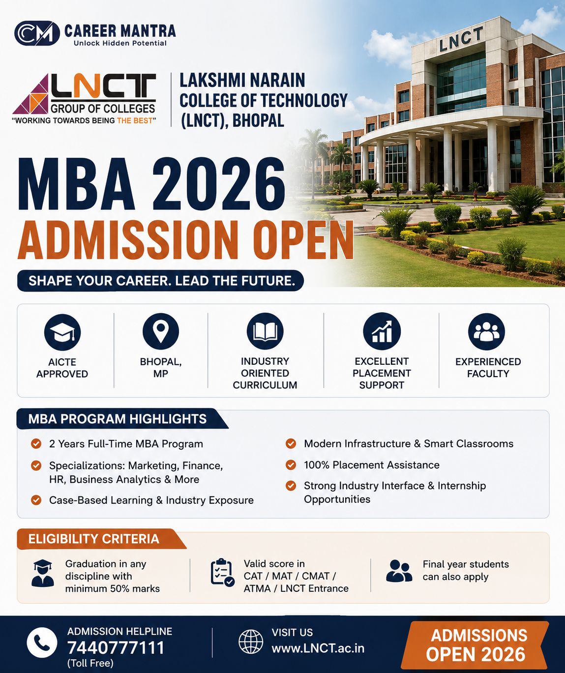 Lakshmi Narain College of Technology (LNCT), Bhopal MBA 2026