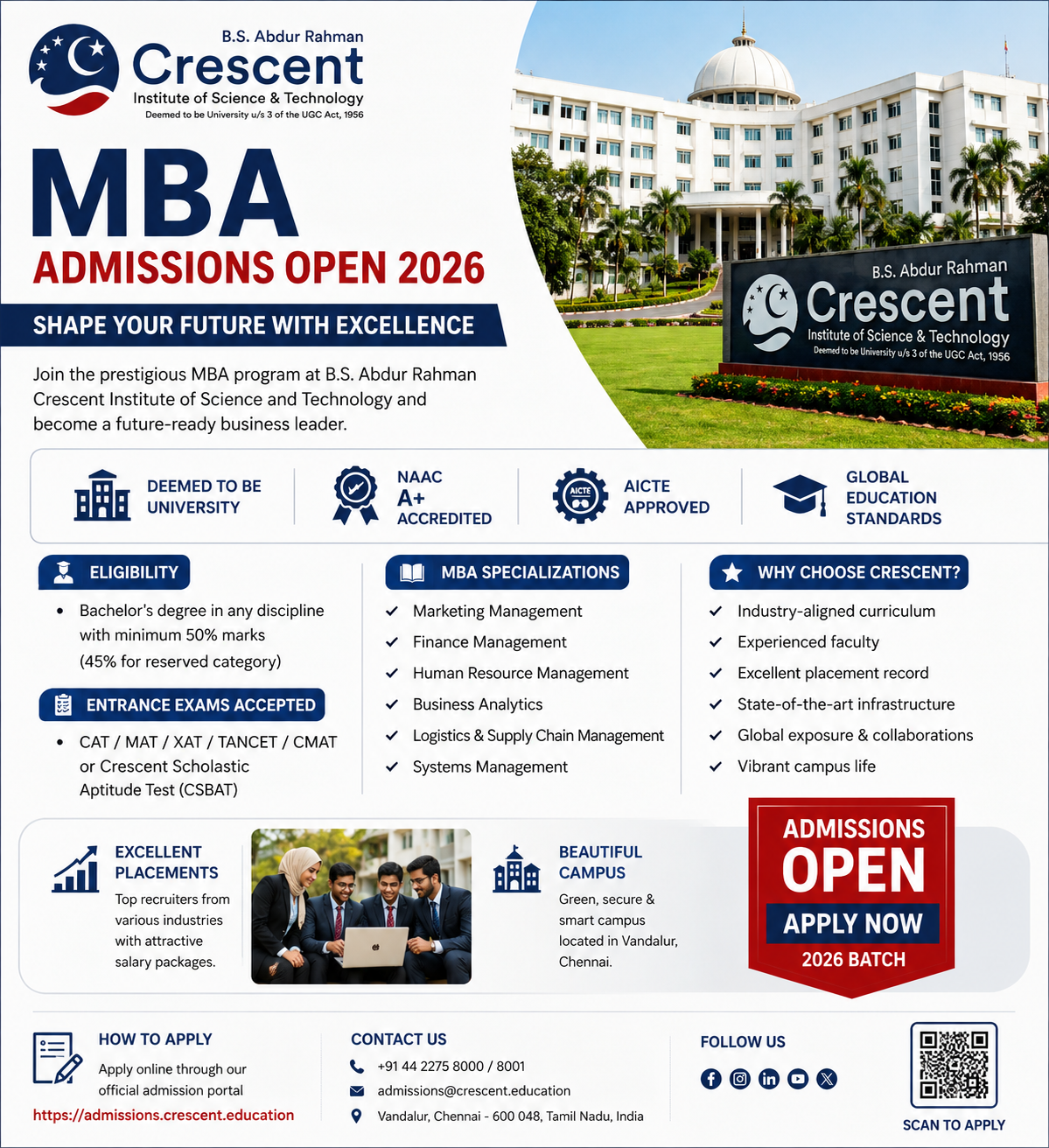 BS Abdur Rahman University Chennai MBA Admission