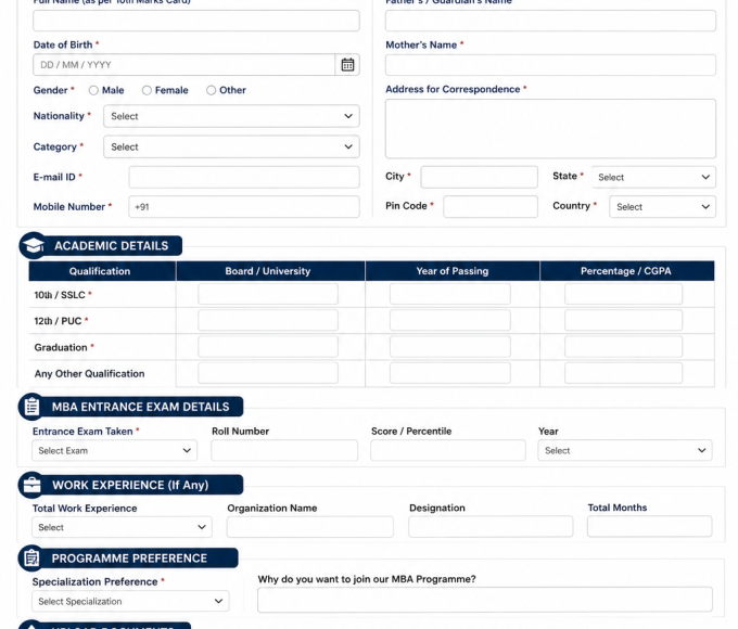 Alliance University MBA Application Form