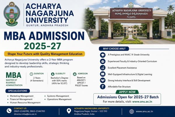 Acharya Nagarjuna University Guntur MBA Admission 2026: Premier Path to High-Impact Careers