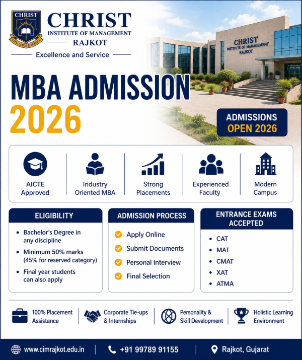 Christ Institute of Management Rajkot MBA Admission 2026: Outstanding Program with Powerful Placement Opportunities