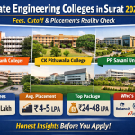 Private engineering colleges in Surat comparison showing fees, placements and campus life