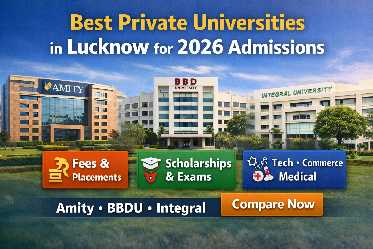 Best private universities in Lucknow 2026 including Amity University BBDU and Integral University with fees placements and admissions