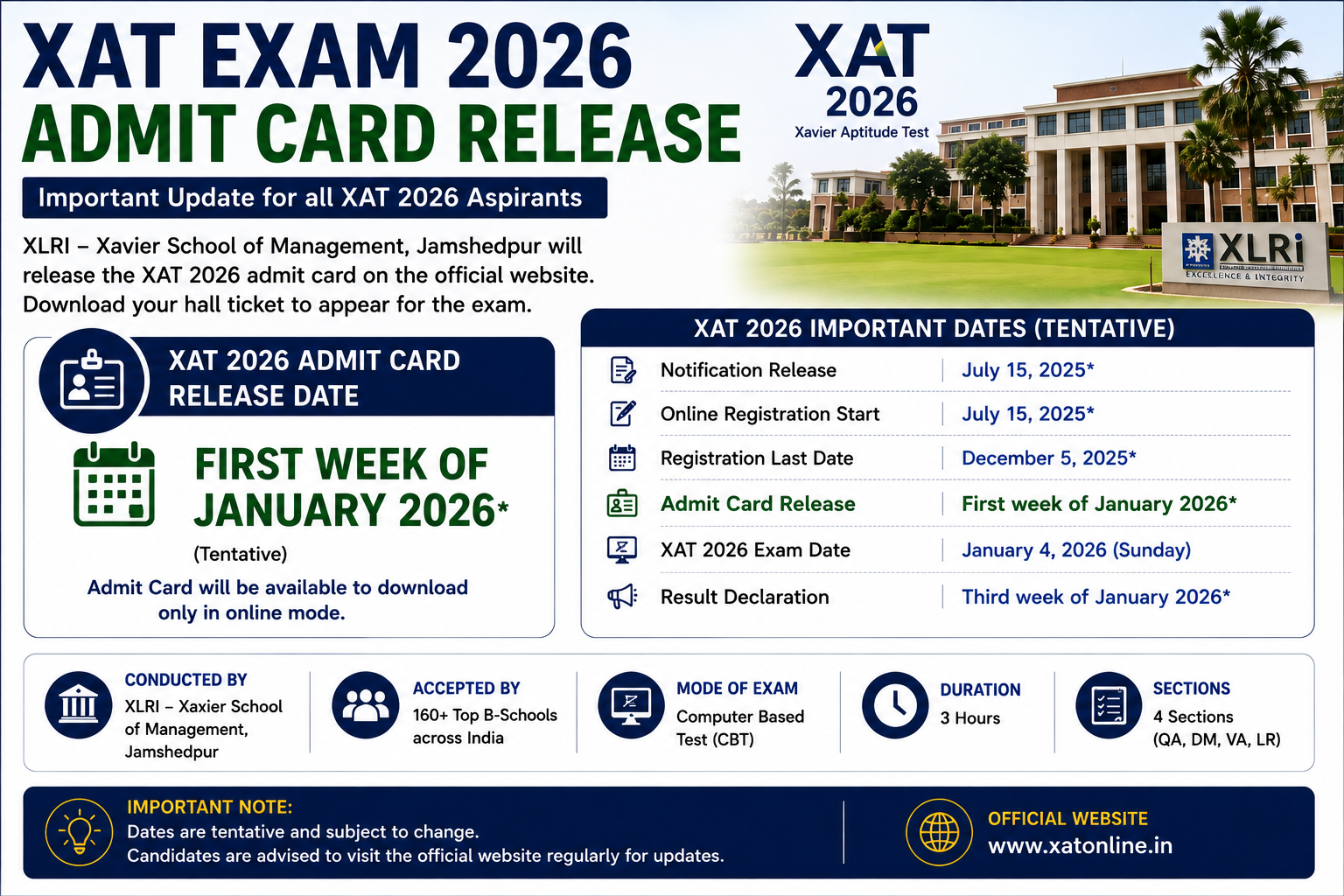 XAT exam 2026 admit card release