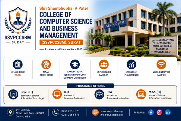 Shri Shambhubhai V Patel College of Computer Science and Business Management (SSVPCCSBM), Surat: Complete Guide to Top Courses & Admissions 2026